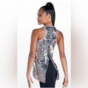 Balera Dancewear Ultra Sparkle Flyaway Tank Top, Silver Size Large